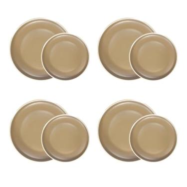 Imagem de Conjunto Prato Raso Refeição E Sobremesa Melamina Plástico Resistente 22cm 27cm 16 Peças (Bege)