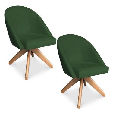 Imagem de Kit 02 Poltronas Cadeira Giratória Bela Suede Base De Madeira - Pallazio Verde