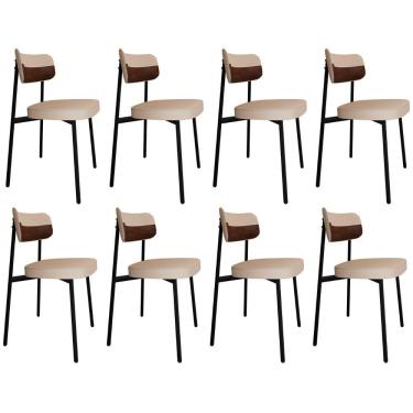 Imagem de Cadeira De Jantar Estofada Kit 8 Ella M25 Linho Areia/whisky - Mpozenato