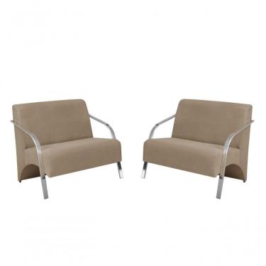 Imagem de Kit 2 Poltronas Namoradeira Alumínio Suede Cappuccino