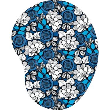 Imagem de Mouse Pad Ergonômico Gota Arte Floral Escandinavo Branco Azul