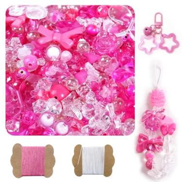 Imagem de Contas de acrílico sortidas de 500 g, 600 a 760 peças, contas fofas para fazer joias, 10 m, 0,8 mm, tira de nylon, flor, estrela, urso, arco, estética, kawaii, berloques, colar, chaveiro, telefone