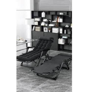 Imagem de Cadeira Espreguiçadeira Dobravel Almofada Futon Preta 150kg - Shark Bl