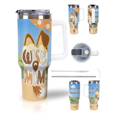Imagem de Uruzuo Copo com alça 1,134 g presente para mãe, copo com tampa e canudo, caneca de viagem de aço inoxidável isolado, copo sem vazamento, adequado para porta-copos, mantém frio e quente por 24 horas