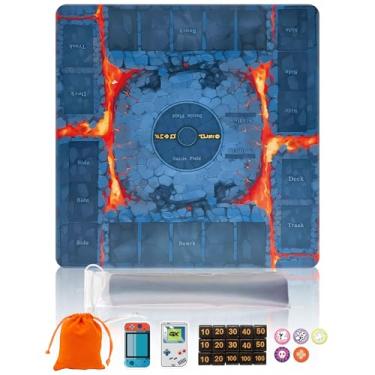 Imagem de Cylvenor Premium PTCG playmat Set - 24x24 for Pokemon mat with 22 Damage counters and Storage Bag - Ideal for PTCG Board Game and TCG Play (Lava)