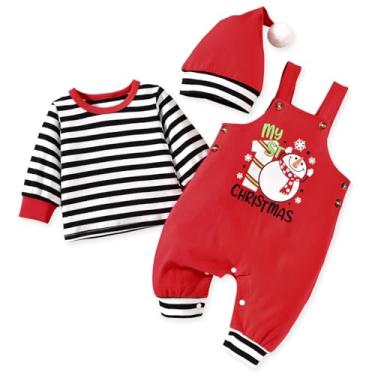 Imagem de MINIFEIKO Roupa de Natal para bebês recém-nascidos, Natal vermelho e listras, 6-12 Meses