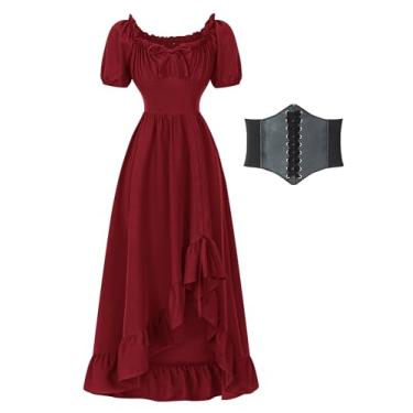 Imagem de Fantasia renascentista feminina Milkmaid Cottage Core Ren Faire vestido vitoriano vintage camponês medieval Chemise vestidos, Vermelho, X-Large