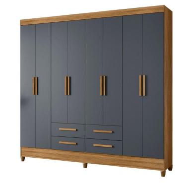 Imagem de Guarda Roupa Roupeiro Casal Quarto Florida 8 Portas 4 Gavetas Freijo Com Cinza - Moval