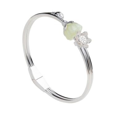 Imagem de Pulseira de prata esterlina 925 Lotus para mulheres com jade branco natural