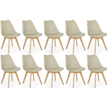 Imagem de Conjunto 10 Cadeiras De Jantar Eames Wood Leda Design Estofada - Nude