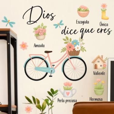 Imagem de Adesivo de parede Floral Bicycle Dios Dice Que Eres Inspiratio - yiwei