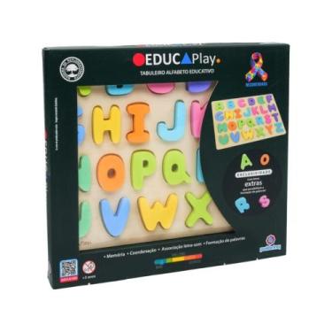 Imagem de Brinquedo educativo tabuleiro alfabeto caixa alta de madeira - polibri