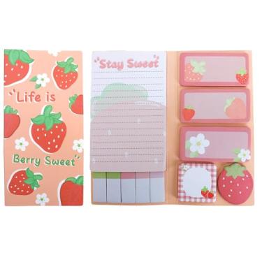 Imagem de QPIXVB Notas adesivas fofas, presentes de morango, material escolar de morango, conjunto de 440 folhas de notas adesivas de frutas, acessórios de mesa fofos, notas de postagem para mulheres, casa