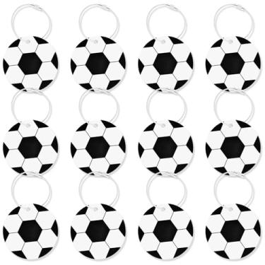 Imagem de MuRealy Etiquetas de bagagem de futebol de 6,5 cm, 12 peças de etiquetas de bolsa de bagagem com anel de metal chaveiro de futebol, para malas de viagem, etiquetas com anel de metal para homens e