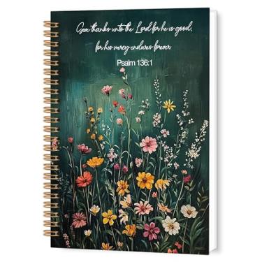 Imagem de TWRVI Caderno espiral, versículo bíblico cristão, escrituras inspiradoras, caderno pautado na faculdade, material de escritório, feminino, fé, flores silvestres, cadernos de diário 14 x 8,7 cm, 164