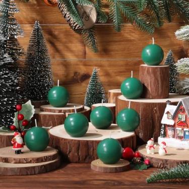 Imagem de Zhengmy Conjunto de 8 velas redondas de bola de Natal, mini vela de coluna de 5 cm de cera redonda para decoração de mesa de jantar de Natal (verde)