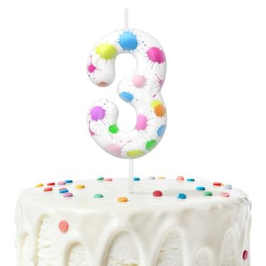 Imagem de Velas de aniversário para bolo, velas número 3, decorações de aniversário, artigos de festa, pintura artística para decoração de festa temática para meninos e meninas (número 3)