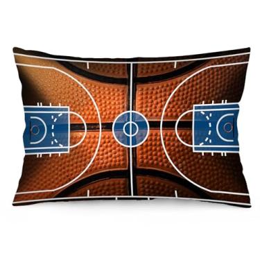Imagem de Capas de almofada de basquete 50 x 76 cm, estampa de quadra de basquete, parquinho esportivo, capa de travesseiro com tema esportivo, tamanho queen com fecho de envelope, capa de almofada decorativa