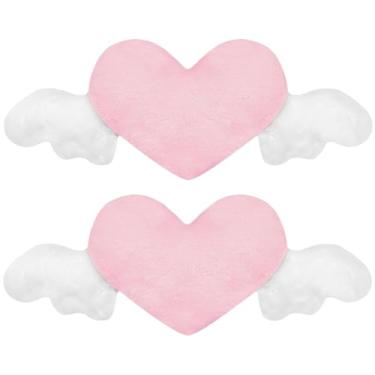 Imagem de Pacote com 2 almofadas de apoio de cabeça de coração de pelúcia com asas de anjo, almofada macia de suporte de pescoço para carros, reutilizável e lavável, 19,3 x 23,5 cm