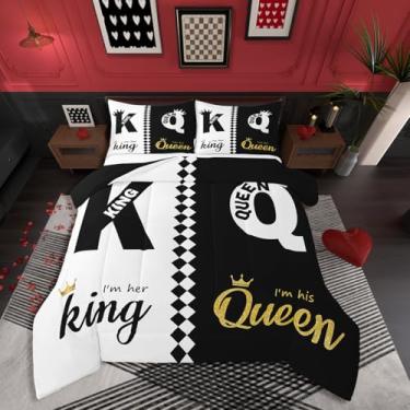 Imagem de Erosebridal Conjunto de cama para casal, para casal, preto e branco, tamanho king, romântico, rei e rainha, presente de casamento, dia dos namorados, conjunto de edredom com flecha, 3 peças