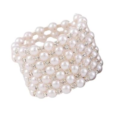 Imagem de KIFEDSLJ Imitition Pulseira elástica de pérolas, multicamadas, grossa, pérola, cristal, pulseira elástica para mulheres, joias de casamento, elastic, imitação de pérola, Sem pedra