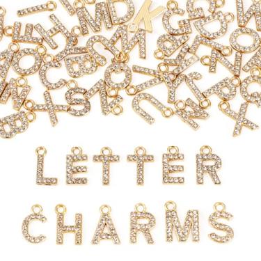 Imagem de Spritewelry Pingentes de letras, pingentes de letras de strass completo para fabricação de joias, liga dourada maiúscula A-Z, letras do alfabeto, pingentes para colar, pulseira, brincos, chaveiros