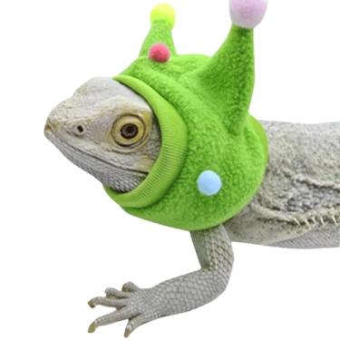 Imagem de Chapéu de Natal para lagarto, roupas de lagarto de lã, fantasia de dragão barbudo, para hamsters de dragão barbudo de lagarto (verde)