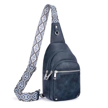 Imagem de Lexiyat Bolsa tiracolo antirroubo para mulheres, bolsa tiracolo de couro, RFID, pochete, Azul, 5.91" L × 9.65" H × 2.76" W