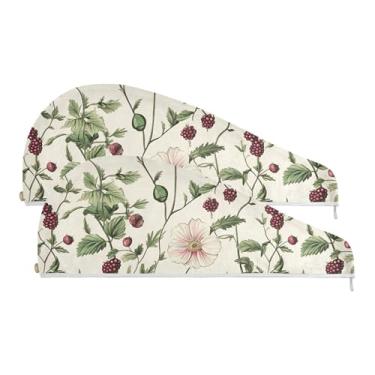 Imagem de SEHANY Toalha de cabelo de microfibra de flores coloridas elegantes para mulheres, 2 peças, turbantes de cabelo de secagem rápida com botão, touca de cabelo seco absorvente toalha de secagem de cabelo