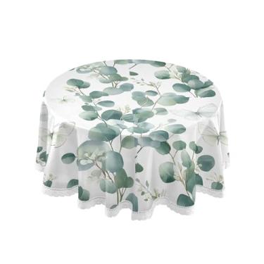 Imagem de SEHANY Toalha de mesa redonda com folhas verdes pastorais, 152 cm, tecido lavável sem rugas, toalha de mesa redonda com renda decorativa para restaurante, casamento, acampamento, festa Fiesta Cinco de
