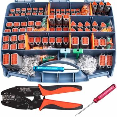 Imagem de JRready Deutsch Kits de conectores ST6303: 2 3 4 6 8 12 pinos DT Connector Kit IP67 à prova d'água com crimpador Deutsch ACT-LY-16DT, contatos estampados tamanho 16 para reparo automotivo, caminhão,