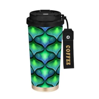 Imagem de STAYTOP Linda caneca de café de viagem com isolamento de escamas de sereia de 500 ml, copo de café reutilizável de aço inoxidável com tampa flip à prova de vazamento à prova de vazamento para