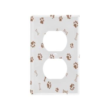 Imagem de Wassud Placa de cobertura de interruptor de luz marrom impressões de patas decorativas capas de tomada placa de parede para tomadas elétricas duplex 4,53 x 2,76 polegadas