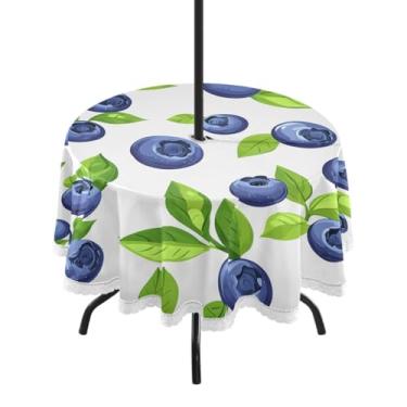 Imagem de CEBUGI Toalha de mesa redonda ao ar livre Blueberry impermeável com furo Umberlla capa de mesa lavável para pátio, cozinha, sala de jantar 152 cm