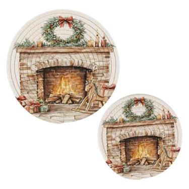 Imagem de Wassud Conjunto de trivet de pintura de Natal em aquarela para pratos quentes, suportes redondos de algodão, almofadas quentes, porta-copos elegantes, decoração de cozinha e acessórios, 2 peças