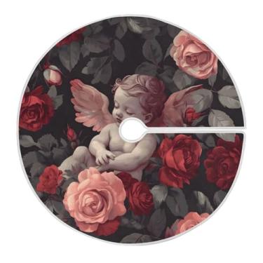 Imagem de Qilmy Saia de árvore de Natal Love Cupid 120 cm, camurça para árvore de Natal, adequada para decoração de armário em ambientes internos e externos, festas, escritórios, lojas, armários608