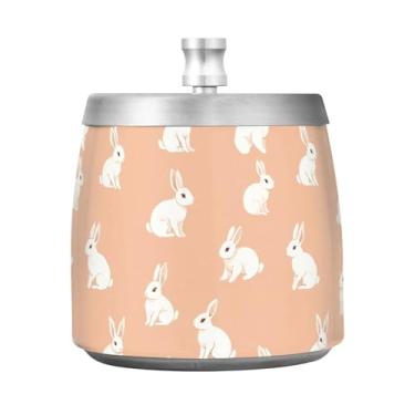 Imagem de Wassud Cinzeiro para cigarros, interior, exterior, coelhos brancos, cinzeiro com tampa, aço inoxidável, à prova de vento, inodoro, mesa, cinzeiro, casa, escritório, pátio, varanda, decoração