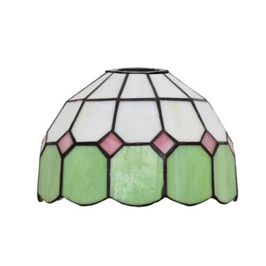 Imagem de Cúpula de abajur estilo Tiffany de 8 polegadas (20 cm), em vitral, estilo vintage mediterrâneo, ideal para luminárias pendentes e de parede, na cor verde.