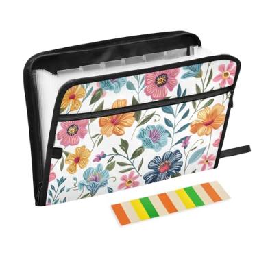 Imagem de CEBUGI Pasta expansível com 13 bolsos, organizador de arquivos sanfonado à prova d'água com etiquetas tamanho A4, organizador de documentos de papel para escola, material de escritório, flores