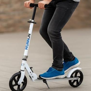 Imagem de Patinete Duas Rodas Suporte Parada Guidão Ajustável Infantil e Adulto Unissex Runon