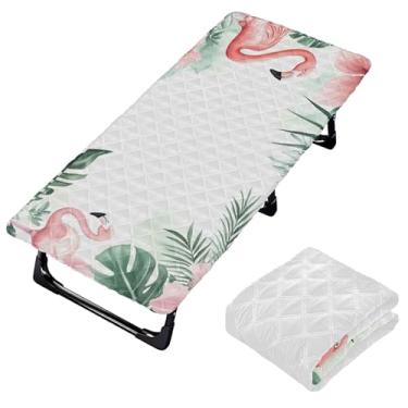 Imagem de Burbuja Lençol de berço de flamingos de plantas tropicais para crianças, lençol de cochilo acolchoado portátil com faixa elástica para meninas e meninos, lavável na máquina, 63,5 x 127 cm