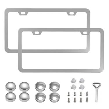 Imagem de Moldura de placa de veículo, aço inoxidável - suporte de placa de licença dianteiro traseiro - para caminhão, trailer, SUV, deslocamento urbano turismo diário dirigindo passeios em família