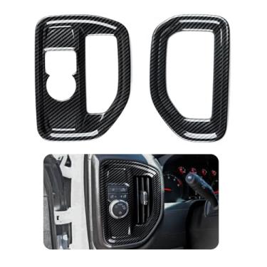 Imagem de Capa de decalque de acabamento interno de saída de ar para painel de painel de fibra de carbono ABS para Chevrolet Silverado 2019-2025 | para GMC Sierra 1500 2500 3500 HD 2019-2021 acessórios (estilo