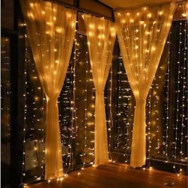 Imagem de LED Cortina 4x3 pisca pisca luz cortina romântica para casamento de natal ao ar livre Branco Quente(Branco Quente,4x3m)