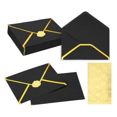 Imagem de PATIKIL 50 envelopes A7, envelopes de convite de borda dourada de 12,7 x 17,78 cm, envelopes de convites de casamento, aniversário, escritório, preto