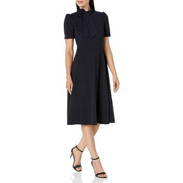 Imagem de Maggy London Gravata borboleta feminina de tecido crepe manga curta evasê, Azul-marinho escuro, 7