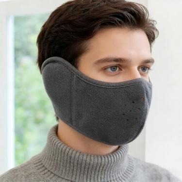 Imagem de Máscara de esqui de inverno unissex para proteção ao ar livre, protetor de ouvido, balaclava, nariz e boca, máscara à prova de vento, meia máscara facial cinza para ciclismo