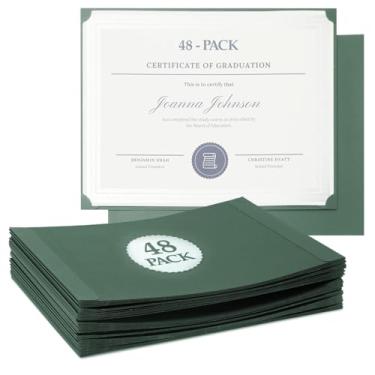 Imagem de Porta-certificados de prêmio de lado único pacote com 48 - Capas de certificado de papel verde para diplomas, certificados de apreciação e conquistas - Pastas de prêmios profissionais, tamanho carta