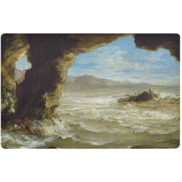 Imagem de TSENQUE Tapete de porta interior com pintura personalizada Eugène Delacroix Shipwreck Coast, tapetes fofos e hilários, tapetes de entrada laváveis à prova d'água para dentro de casa, 81 cm x 50 cm