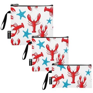 Imagem de TSENQUE Lagostas vermelhas azul desenho animado estrela do mar reutilizável lanche sanduíche saco de almoço seguro para alimentos lavável para viagens, trabalho, escola, escritório (pacote com 3)